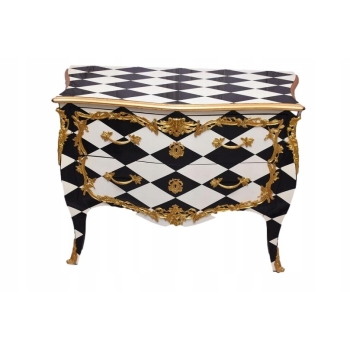 Królewska Biało Czarna Komoda - Vintage Szafa - Romby - Złote Okucia