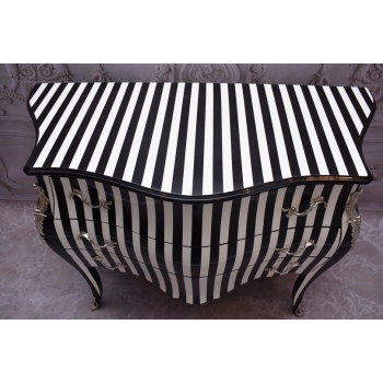 Królewska Biało Czarna Komoda - Vintage Szafa - Zebra - Mosiężne Okucia