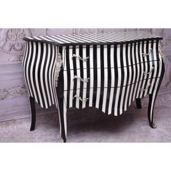 Królewska Biało Czarna Komoda - Vintage Szafa - Zebra - Mosiężne Okucia