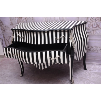 Królewska Biało Czarna Komoda - Vintage Szafa - Zebra - Mosiężne Okucia