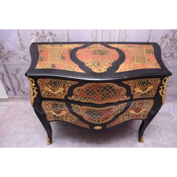 Komoda Szafa Boulle - Liczne Zdobienia Drewno + Brąz - UNIKAT