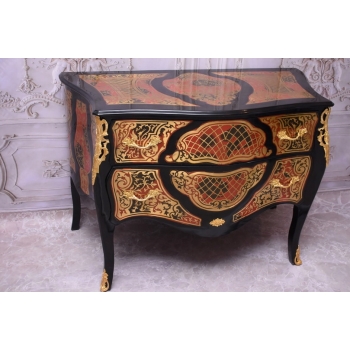 Komoda Szafa Boulle - Liczne Zdobienia Drewno + Brąz - UNIKAT