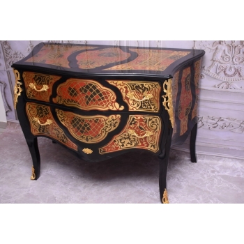 Komoda Szafa Boulle - Liczne Zdobienia Drewno + Brąz - UNIKAT