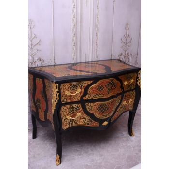 Komoda Szafa Boulle - Liczne Zdobienia Drewno + Brąz - UNIKAT