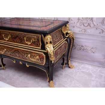 Królewska Komoda Szafa Boulle - Liczne Zdobienia Drewno + Brąz - UNIKAT