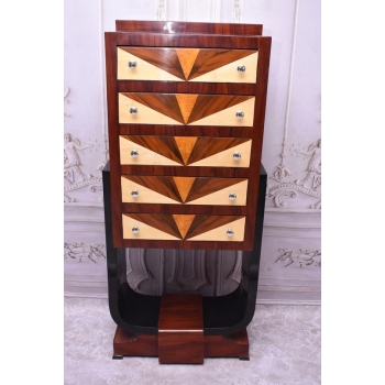 Drewniana Komoda Art Deco - 5 Szuflad - Regał Pomocnik - Szafka Unikat