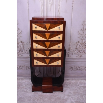 Drewniana Komoda Art Deco - 5 Szuflad - Regał Pomocnik - Szafka Unikat