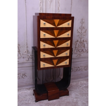 Drewniana Komoda Art Deco - 5 Szuflad - Regał Pomocnik - Szafka Unikat
