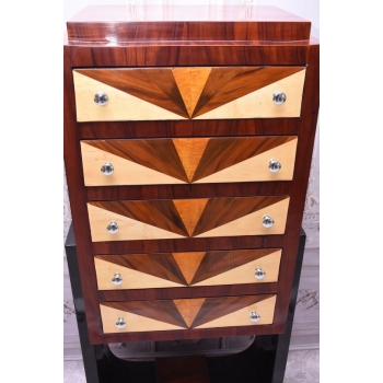 Drewniana Komoda Art Deco - 5 Szuflad - Regał Pomocnik - Szafka Unikat