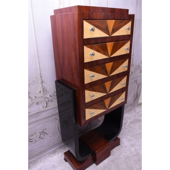 Drewniana Komoda Art Deco - 5 Szuflad - Regał Pomocnik - Szafka Unikat