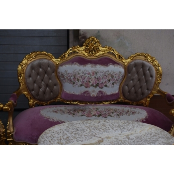 Barokowy Komplet Wypoczynkowy Wypoczynek w Kwiaty - Sofa + 4 Fotele + Stół