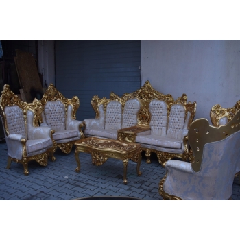 OGROMNY Komplet Wypoczynkowy Wypoczynek KRÓLEWSKI - Sofa + 4 Fotele + Stół