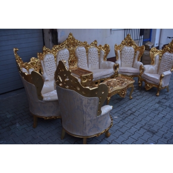 OGROMNY Komplet Wypoczynkowy Wypoczynek KRÓLEWSKI - Sofa + 4 Fotele + Stół