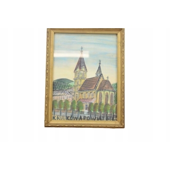 Nikifor Krynicki - Pejzaż - KRAKÓW - Stary Obraz - Akwarela Ołówek