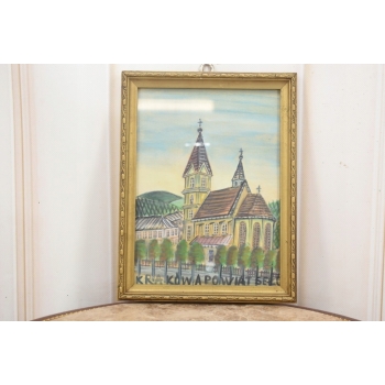 Nikifor Krynicki - Pejzaż - KRAKÓW - Stary Obraz - Akwarela Ołówek