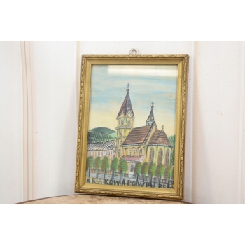 Nikifor Krynicki - Pejzaż - KRAKÓW - Stary Obraz - Akwarela Ołówek