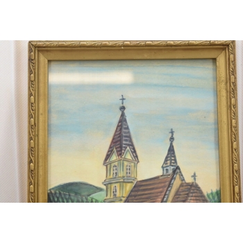 Nikifor Krynicki - Pejzaż - KRAKÓW - Stary Obraz - Akwarela Ołówek