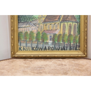 Nikifor Krynicki - Pejzaż - KRAKÓW - Stary Obraz - Akwarela Ołówek