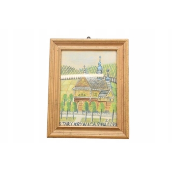 Nikifor Krynicki - Pejzaż - KRYNICA ZDRÓJ - Stary Obraz - Akwarela Ołówek