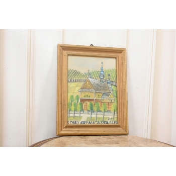 Nikifor Krynicki - Pejzaż - KRYNICA ZDRÓJ - Stary Obraz - Akwarela Ołówek