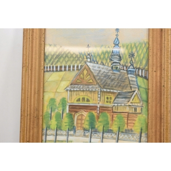 Nikifor Krynicki - Pejzaż - KRYNICA ZDRÓJ - Stary Obraz - Akwarela Ołówek