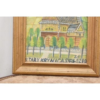 Nikifor Krynicki - Pejzaż - KRYNICA ZDRÓJ - Stary Obraz - Akwarela Ołówek