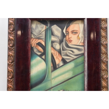 TAMARA De Łempicka - Portret Kobiety W BUGATTI - STARY Obraz Olejny