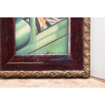 TAMARA De Łempicka - Portret Kobiety W BUGATTI - STARY Obraz Olejny