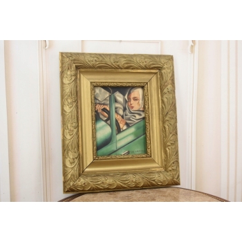 TAMARA De Łempicka - Portret Kobiety W BUGATTI - STARY Obraz Olejny