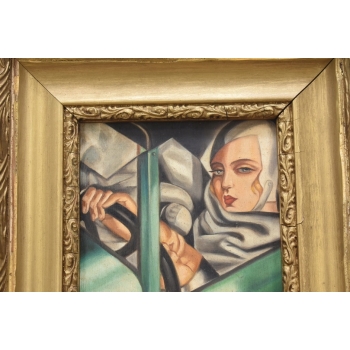 TAMARA De Łempicka - Portret Kobiety W BUGATTI - STARY Obraz Olejny