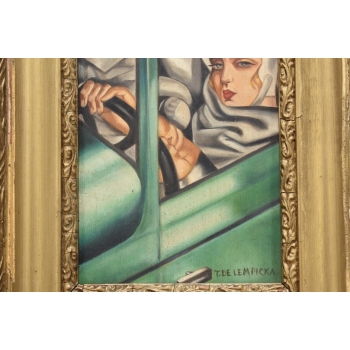 TAMARA De Łempicka - Portret Kobiety W BUGATTI - STARY Obraz Olejny