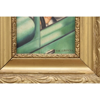 TAMARA De Łempicka - Portret Kobiety W BUGATTI - STARY Obraz Olejny