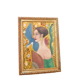 Gustav Klimt - Portet Damy z Wachlarzem - Stary Obraz Olejny