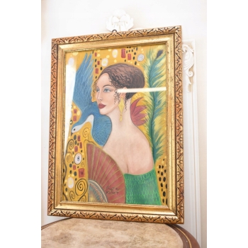 Gustav Klimt - Portet Damy z Wachlarzem - Stary Obraz Olejny