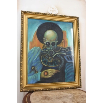 Beksiński - Pastel na Kartonie - STEAMPUNK Stary Obraz - Abstrakcja