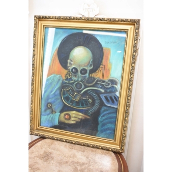 Beksiński - Pastel na Kartonie - STEAMPUNK Stary Obraz - Abstrakcja