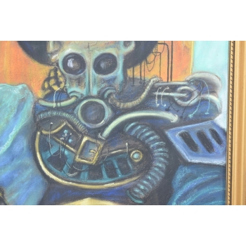 Beksiński - Pastel na Kartonie - STEAMPUNK Stary Obraz - Abstrakcja