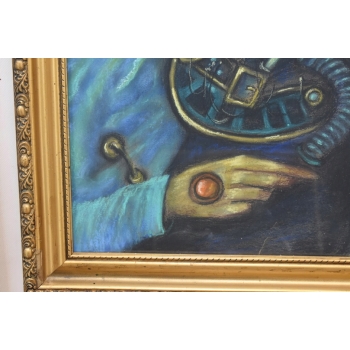 Beksiński - Pastel na Kartonie - STEAMPUNK Stary Obraz - Abstrakcja