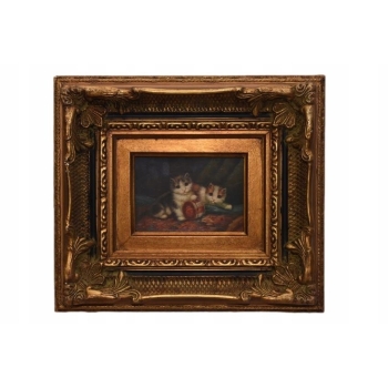 Dwa Kotki - Kot Scena Rodzajowa - Obraz Olejny - Piękna Rama