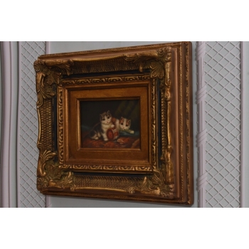 Dwa Kotki - Kot Scena Rodzajowa - Obraz Olejny - Piękna Rama