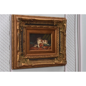 Dwa Kotki - Kot Scena Rodzajowa - Obraz Olejny - Piękna Rama