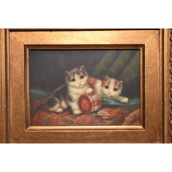 Dwa Kotki - Kot Scena Rodzajowa - Obraz Olejny - Piękna Rama