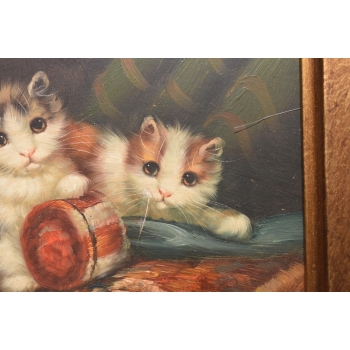 Dwa Kotki - Kot Scena Rodzajowa - Obraz Olejny - Piękna Rama