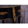 Czarno Złoty Drewniany Stolik Nocny - Stół Kawowy Neoklasyczny - Kwietnik