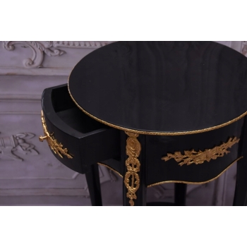 Czarno Złoty Drewniany Stolik Nocny - Stół Kawowy Neoklasyczny - Kwietnik