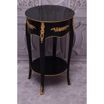 Czarno Złoty Drewniany Stolik Nocny - Stół Kawowy Neoklasyczny - Kwietnik