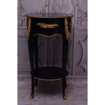 Czarno Złoty Drewniany Stolik Nocny - Stół Kawowy Neoklasyczny - Kwietnik