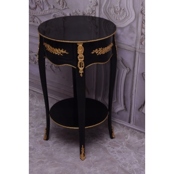 Czarno Złoty Drewniany Stolik Nocny - Stół Kawowy Neoklasyczny - Kwietnik