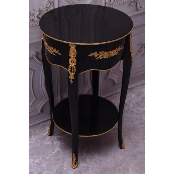 Czarno Złoty Drewniany Stolik Nocny - Stół Kawowy Neoklasyczny - Kwietnik