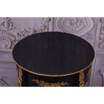 Czarno Złoty Drewniany Stolik Nocny - Stół Kawowy Neoklasyczny - Kwietnik